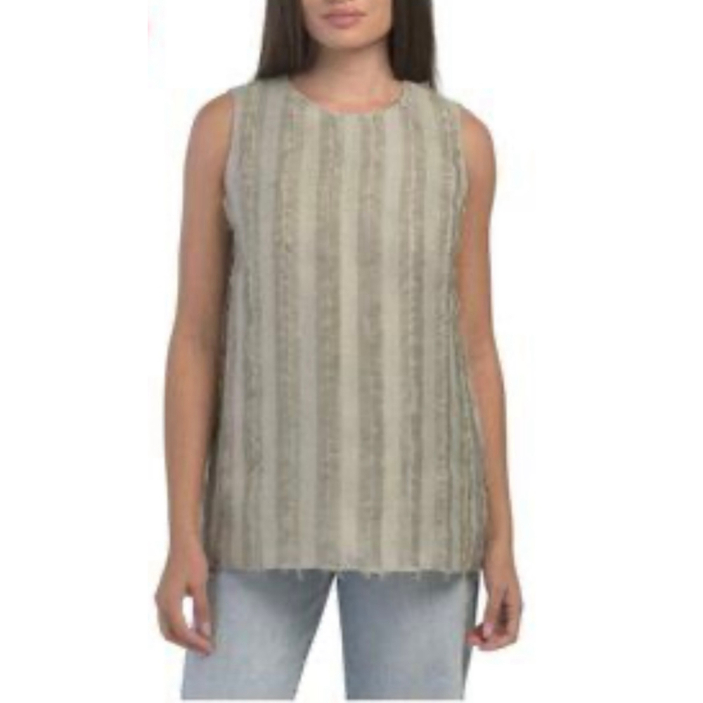 Lafayette 148 NY Pistachio Green 75% Linen Silk Sleeveless Fringe Blouse SZ XXL - Picture 1 of 14
